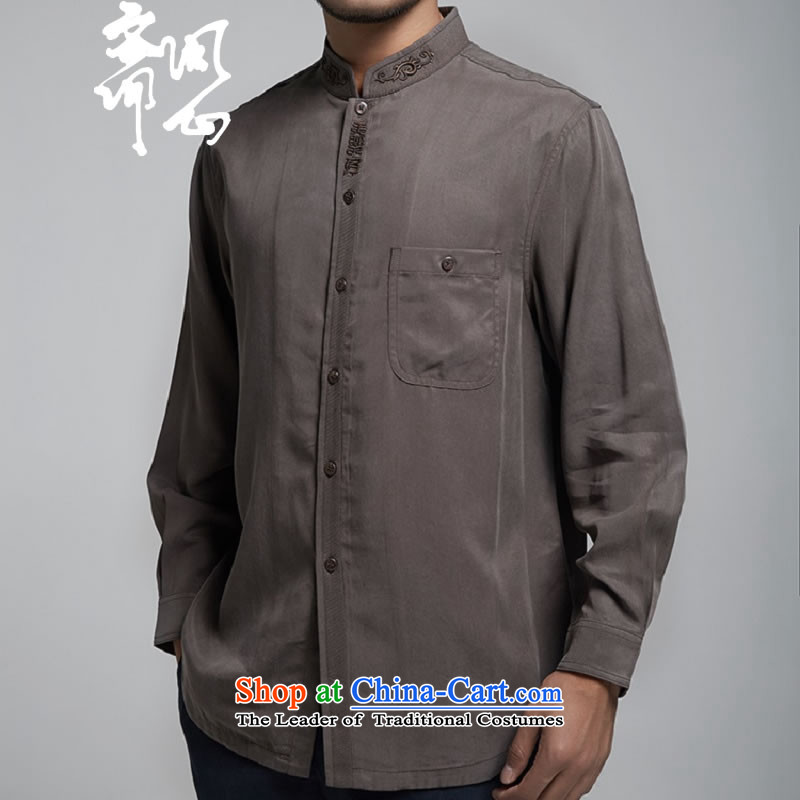 Q Shinsaibashi represented a health spring (men's new men tencel shirt improved embroidery Tang dynasty WXZ1785 BROWN L 46, ask the heart of Ramadan , , , shopping on the Internet