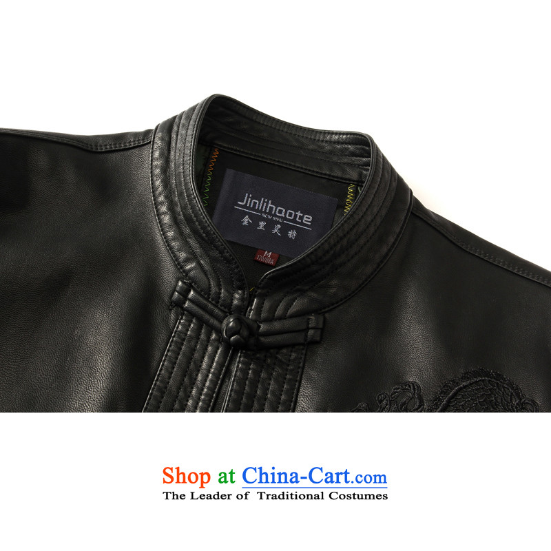Double-  spring and autumn 2015 winter. older men in Tang Long Neck Jacket of Korean leather garments PU Tang-pack Black 175 185, Mr James TIEN made black , , , shopping on the Internet