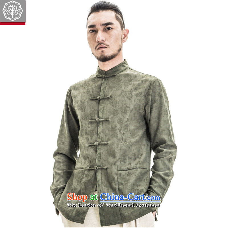 To new spring 2015 Tree China wind Tang replacing men's shirts Mock-Neck Shirt Chinese long-sleeved Sau San men bamboo cyan small