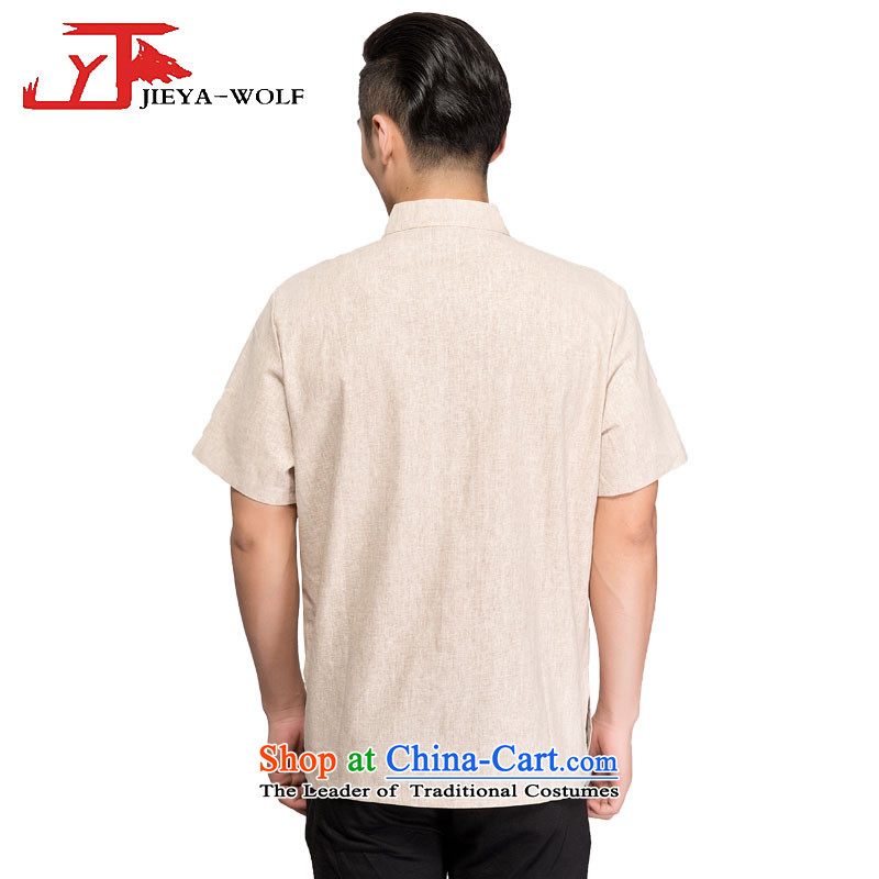 - Wolf JEYA-WOLF, New Tang dynasty men's short-sleeved T-shirt cotton linen advanced light summer of Tang Dynasty MEN'S NATIONAL leisure, handcrafted m Yellow 180/XL,JIEYA-WOLF,,, shopping on the Internet