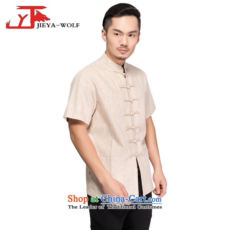 - Wolf JEYA-WOLF, New Tang dynasty men's short-sleeved T-shirt cotton linen advanced light summer of Tang Dynasty MEN'S NATIONAL leisure, handcrafted m Yellow 180/XL,JIEYA-WOLF,,, shopping on the Internet