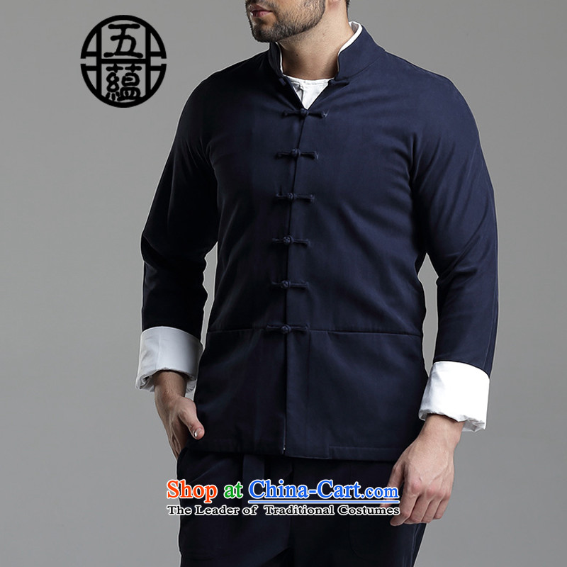 Azzu defense _azouari_ China wind Men's Mock-Neck Leisure Tang jacket dark blue聽XL