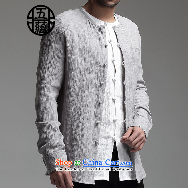 Azzu defense (azouari) China wind men long-sleeved shirt, linen/cotton Sau San leisure round-neck collar wrinkle Ma black S AZZU AZOUARI () , , , shopping on the Internet