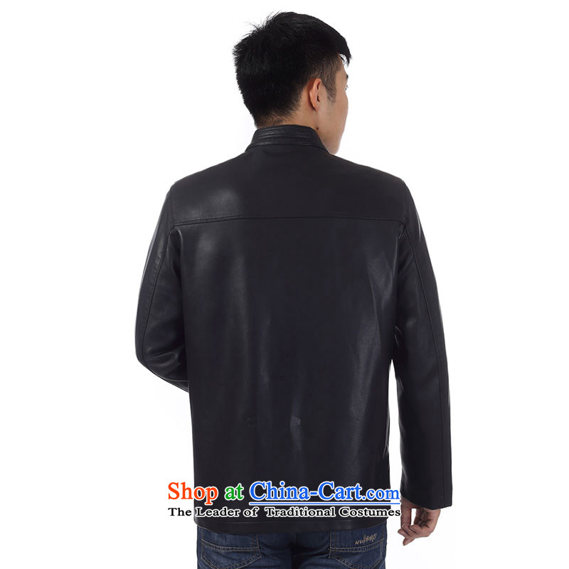 In 2015, the annual Golden Spring and Fall in new elderly men PU Tang dynasty father replace collar from T-Shirt ironing Sau San leather garments Chinese tunic XL black jacket , 185, Ho ad , , , shopping on the Internet