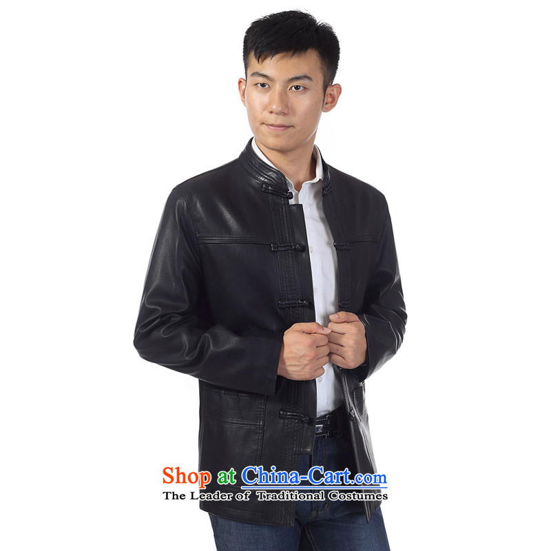 In 2015, the annual Golden Spring and Fall in new elderly men PU Tang dynasty father replace collar from T-Shirt ironing Sau San leather garments Chinese tunic XL black jacket , 185, Ho ad , , , shopping on the Internet