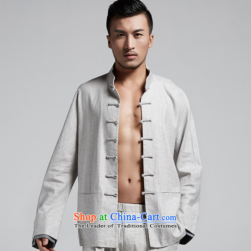 Fudo Shuai Kwan Tak stylish Chinese shirt wild stack forming the cuff shirt China wind kung fu shirt casual wear long-sleeved gray M, spring and autumn 2015 de fudo shopping on the Internet has been pressed.