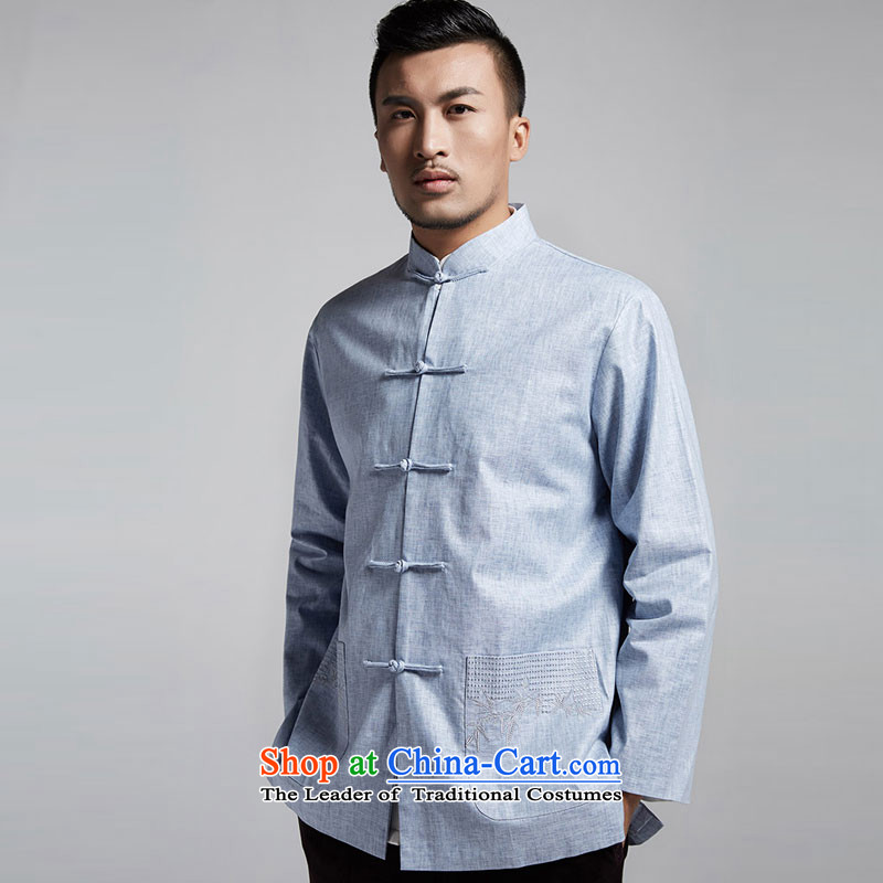 De Fudo integrity cotton linen men Tang Dynasty Chinese spring and autumn 2015 long-sleeved light jacket dad installed China wind men light blue XL, Tak Fudo shopping on the Internet has been pressed.