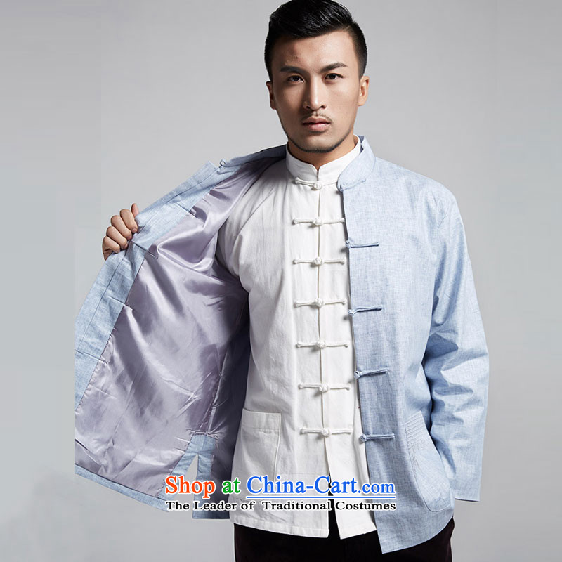 De Fudo integrity cotton linen men Tang Dynasty Chinese spring and autumn 2015 long-sleeved light jacket dad installed China wind men light blue XL, Tak Fudo shopping on the Internet has been pressed.