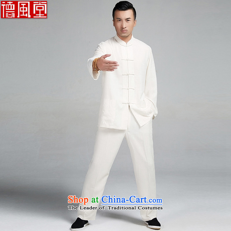 De Fudo Sangmu cotton linen embroidery kung fu kit tea with Taegeuk service men Tang Dynasty Package (T-shirt + pants) thin and light and comfortable Chinese clothing light yellow M de fudo shopping on the Internet has been pressed.