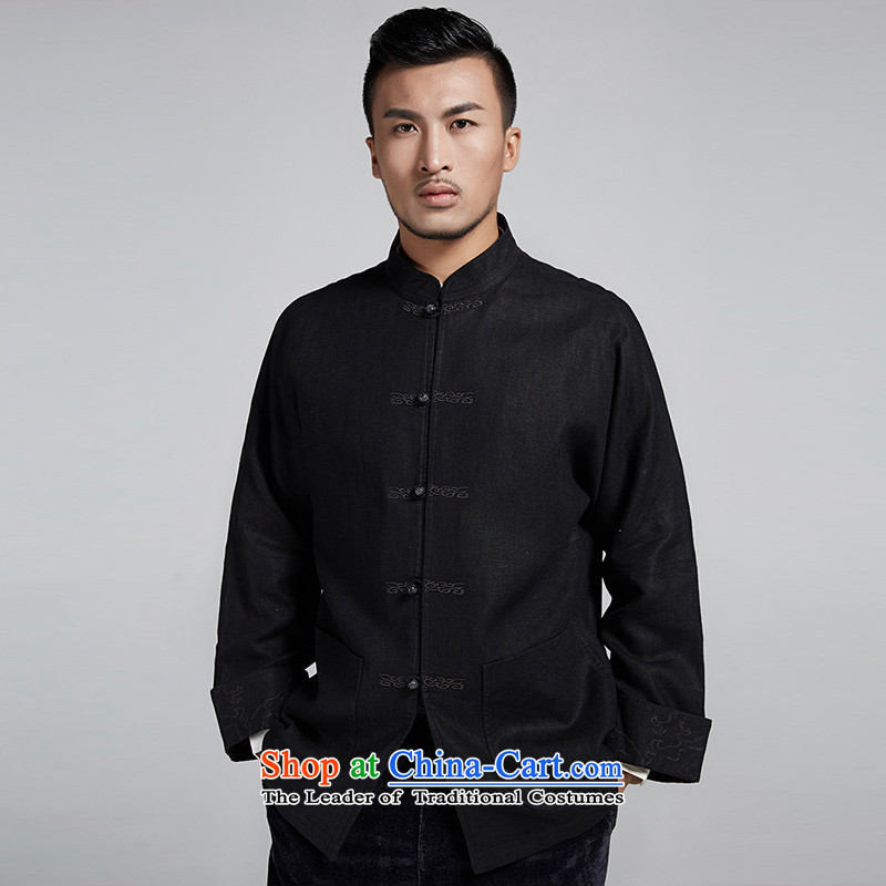 De-tong building cannot be refined improvement of older men's jackets personalized embroidery disc detained leisure long-sleeved shirt China wind men black 52/3XL, de fudo shopping on the Internet has been pressed.