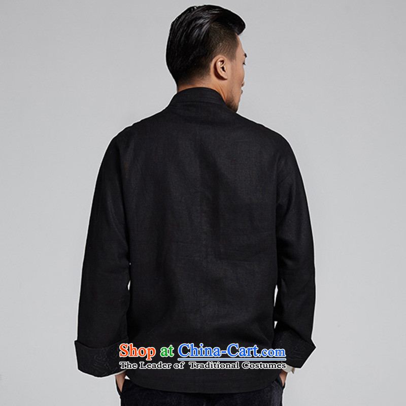 De-tong building cannot be refined improvement of older men's jackets personalized embroidery disc detained leisure long-sleeved shirt China wind men black 52/3XL, de fudo shopping on the Internet has been pressed.