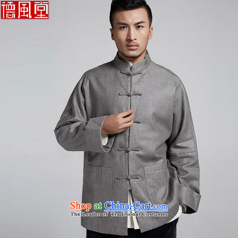 Fudo de-聽2015 autumn and winter, shoulder men's long-sleeved top chinese improved turn-sleeved jacket leisure China Wind Light Gray聽44_M Menswear