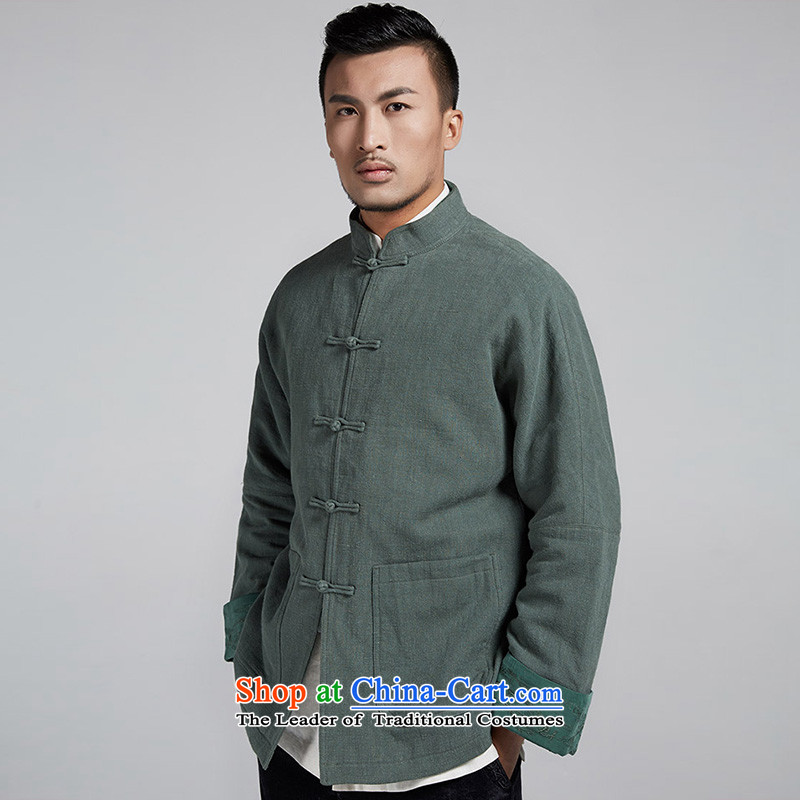 De-Tong Building Privacy Chinese improved color flip sleeve men in Tang Dynasty robe older leisure stay jacket China wind men 2015 autumn and winter green 52/XXXL, de fudo shopping on the Internet has been pressed.