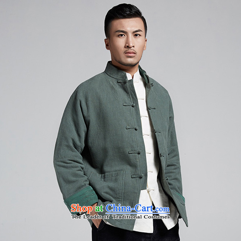 De-Tong Building Privacy Chinese improved color flip sleeve men in Tang Dynasty robe older leisure stay jacket China wind men 2015 autumn and winter green 52/XXXL, de fudo shopping on the Internet has been pressed.