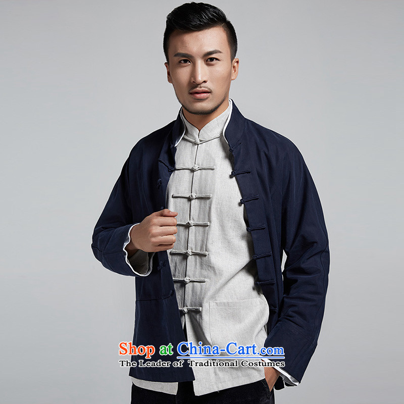 Fudo the Kwan Tak stylish Chinese men Tang dynasty 2015 autumn and winter double cuff Long-sleeve handsome casual jacket China wind men dark blue 46/L, de fudo shopping on the Internet has been pressed.