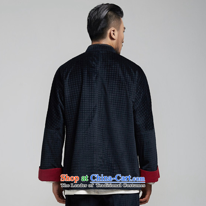 De Fudo odake pure Chinese even shoulder Chinese clothing male middle-aged long-sleeved Tang dynasty 2015 Autumn jackets and elegant China wind men dark blue 48/XL, de fudo shopping on the Internet has been pressed.