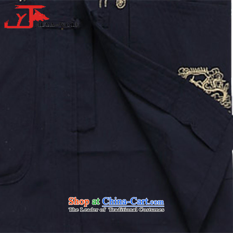 - Wolf JEYA-WOLF, New Package Tang dynasty men's short-sleeved light summer) Kit Man Tang casual kit retro embroidered dragon, dark blue A XL/180,JIEYA-WOLF,,, shopping on the Internet