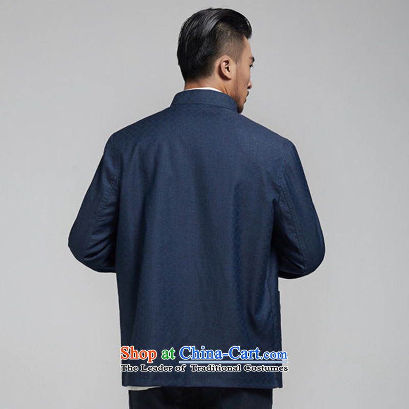 Fudo uprightness autumn, replacing long-sleeved jacket in Tang Dynasty men and elderly Chinese clothing winding shirt clip atmospheric China wind men blue 4XL, de fudo shopping on the Internet has been pressed.