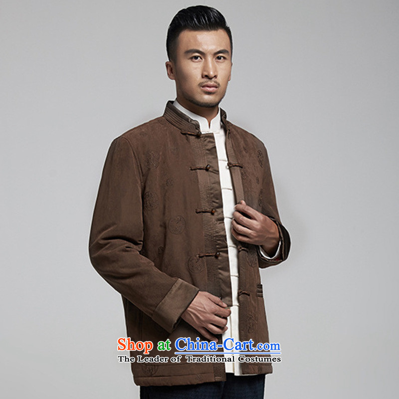 De Fudo too and upscale male Tang Gown robe 2015 autumn and winter long-sleeved sweater silk embroidery stitching suits China wind men's coffee-colored 52/3XL, de fudo shopping on the Internet has been pressed.