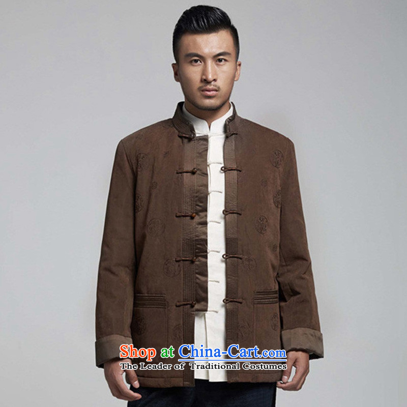 De Fudo too and upscale male Tang Gown robe 2015 autumn and winter long-sleeved sweater silk embroidery stitching suits China wind men's coffee-colored 52/3XL, de fudo shopping on the Internet has been pressed.