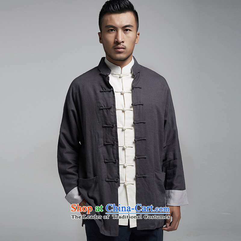 Tak Park Fudo linen traditional style even rotator cuff men Tang jackets Chinese leisure shirt China wind spring and autumn 2015 men's dark gray XXXL, de fudo shopping on the Internet has been pressed.