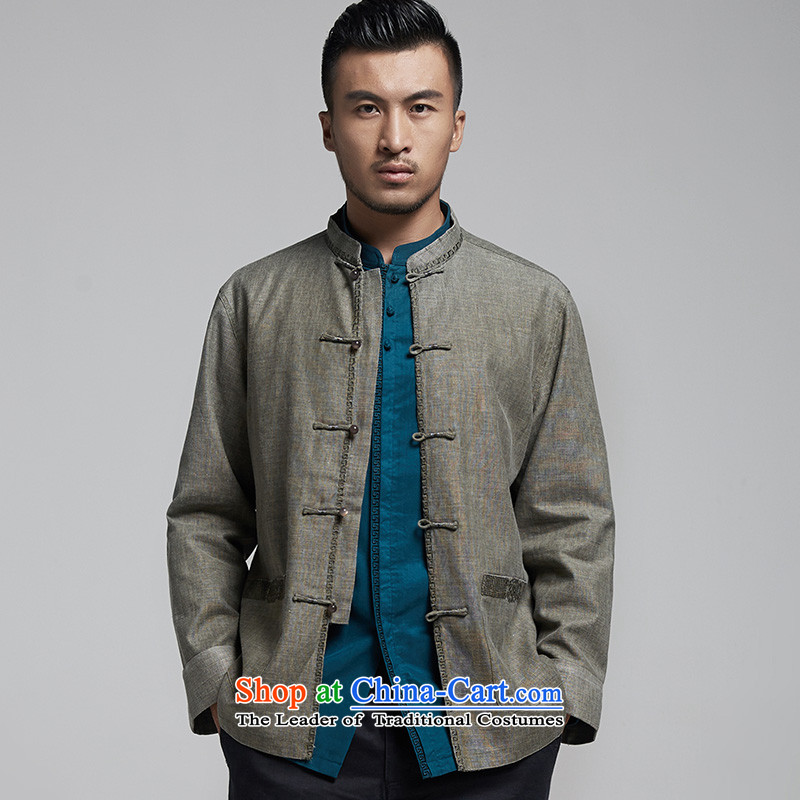 Fudo are Jacob De linen men Tang dynasty long-sleeved shirt spring and autumn 2015 China Wind Jacket Chinese embroidery nacre older L, Tak Fudo shopping on the Internet has been pressed.