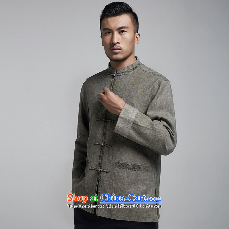 Fudo are Jacob De linen men Tang dynasty long-sleeved shirt spring and autumn 2015 China Wind Jacket Chinese embroidery nacre older L, Tak Fudo shopping on the Internet has been pressed.