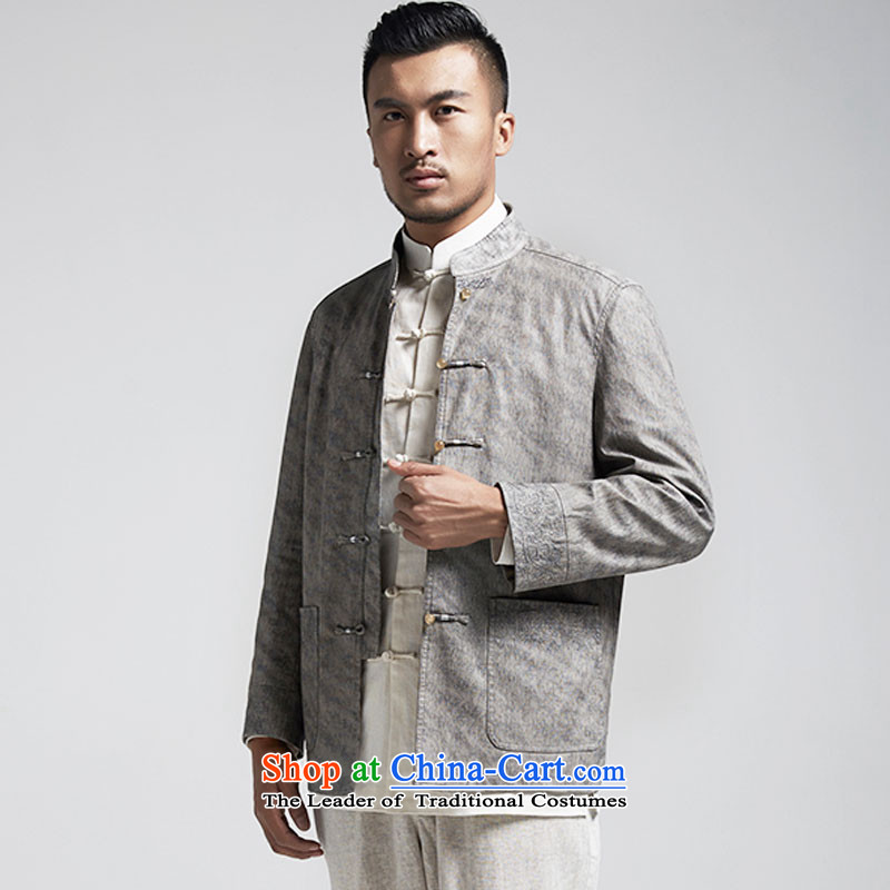 De Fudo Ljubljana China wind Men's Jackets Tang Gown robe 2015 autumn and winter long-sleeved gray XXXL, load dad middle-aged de fudo shopping on the Internet has been pressed.