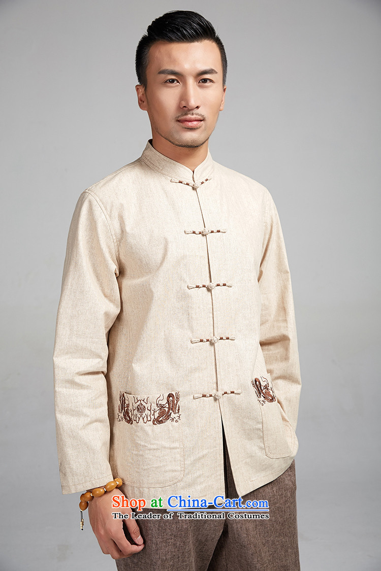 De Fudo Houze cotton linen Men's Shirt Tang Dynasty Chinese spring and autumn, forming the Netherlands winding embroidery China wind of men from the spring and autumn beige XXXL 2015 picture, prices, brand platters! The elections are supplied in the national character of distribution, so action, buy now enjoy more preferential! As soon as possible.