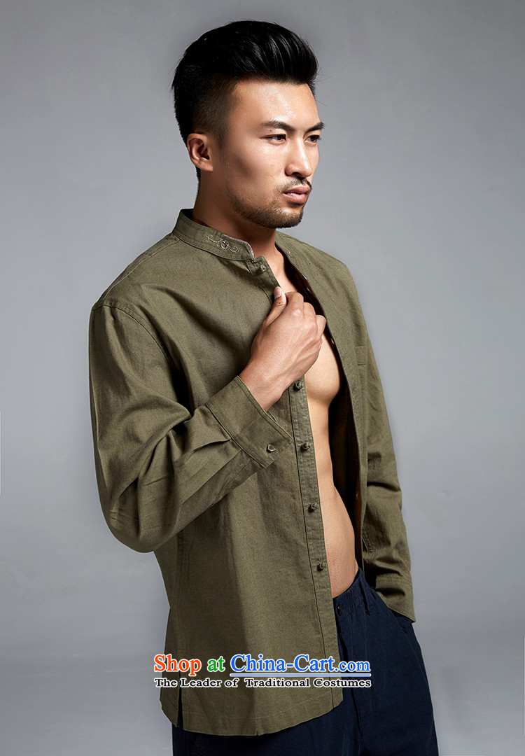 De Fudo p. Xuan cotton linen long-sleeved shirt collar Chinese men in Tang Dynasty older men boutique China wind army green XXL picture, prices, brand platters! The elections are supplied in the national character of distribution, so action, buy now enjoy more preferential! As soon as possible.