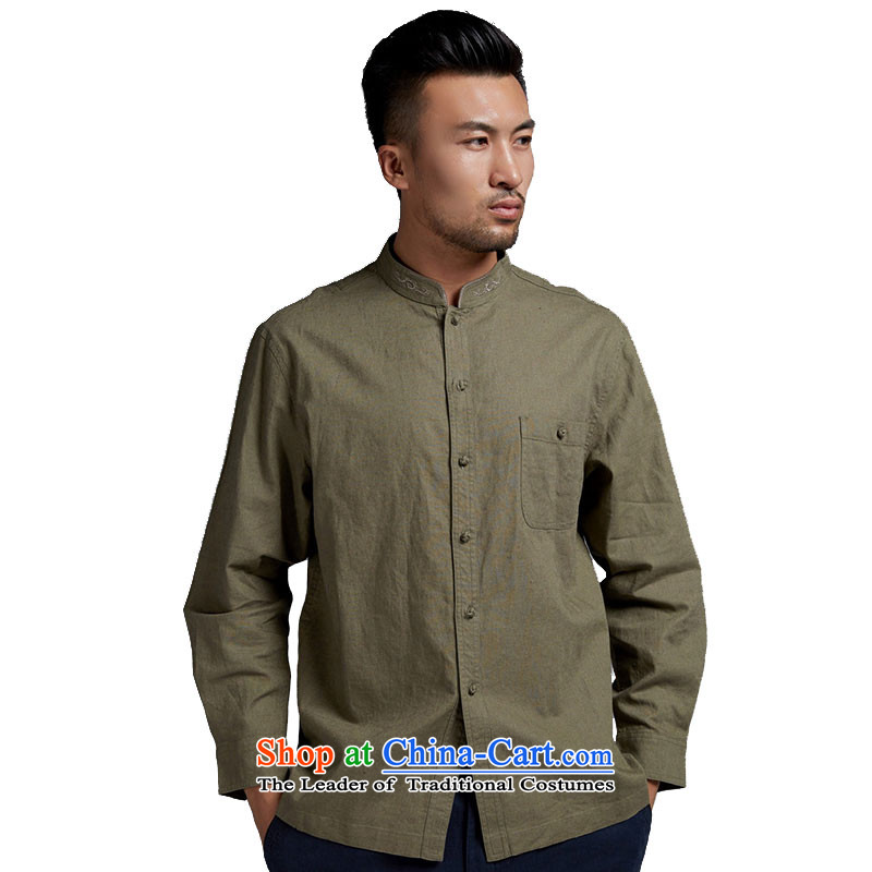 De Fudo p. Xuan cotton linen long-sleeved shirt collar Chinese men in Tang Dynasty older men boutique China wind army green XXL, de fudo shopping on the Internet has been pressed.