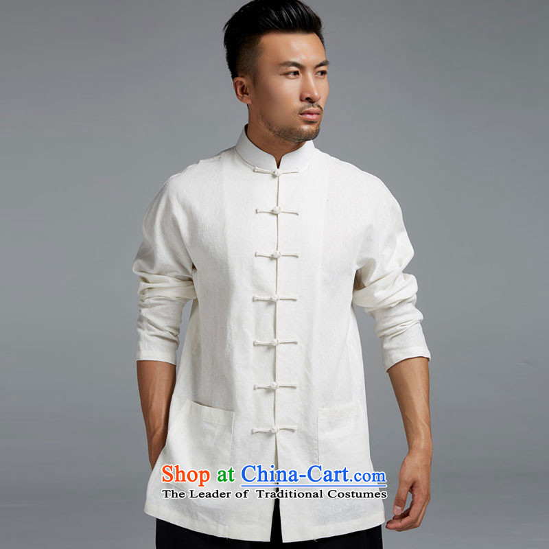 Fudo Dong Jun De cotton linen men Tang dynasty improved traditional shirt shoulder even China wind youth Stylish spring and autumn 2015 Sau San rice white 2XL, de fudo shopping on the Internet has been pressed.