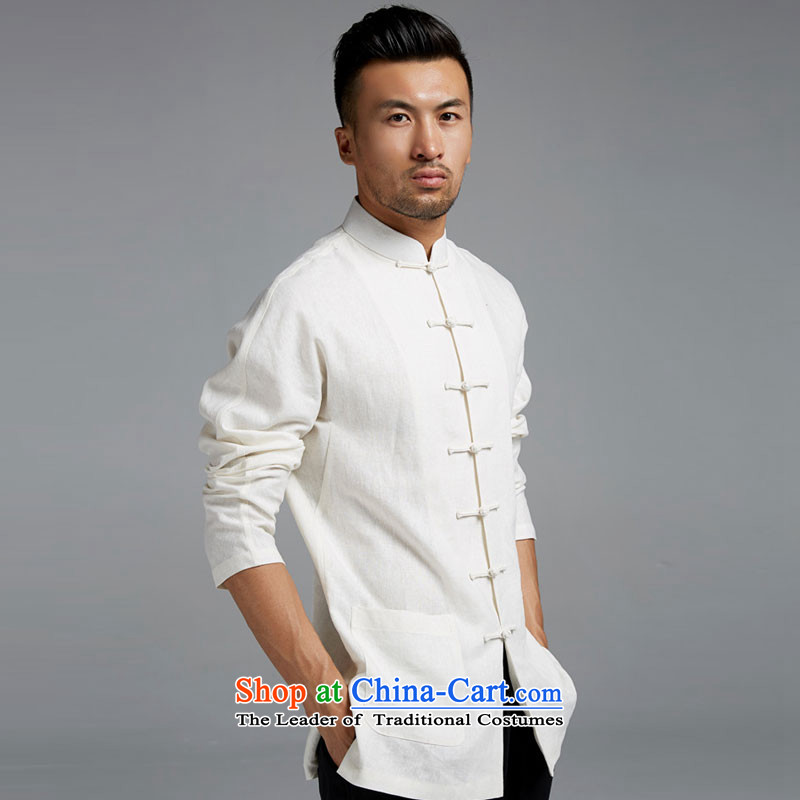 Fudo Dong Jun De cotton linen men Tang dynasty improved traditional shirt shoulder even China wind youth Stylish spring and autumn 2015 Sau San rice white 2XL, de fudo shopping on the Internet has been pressed.