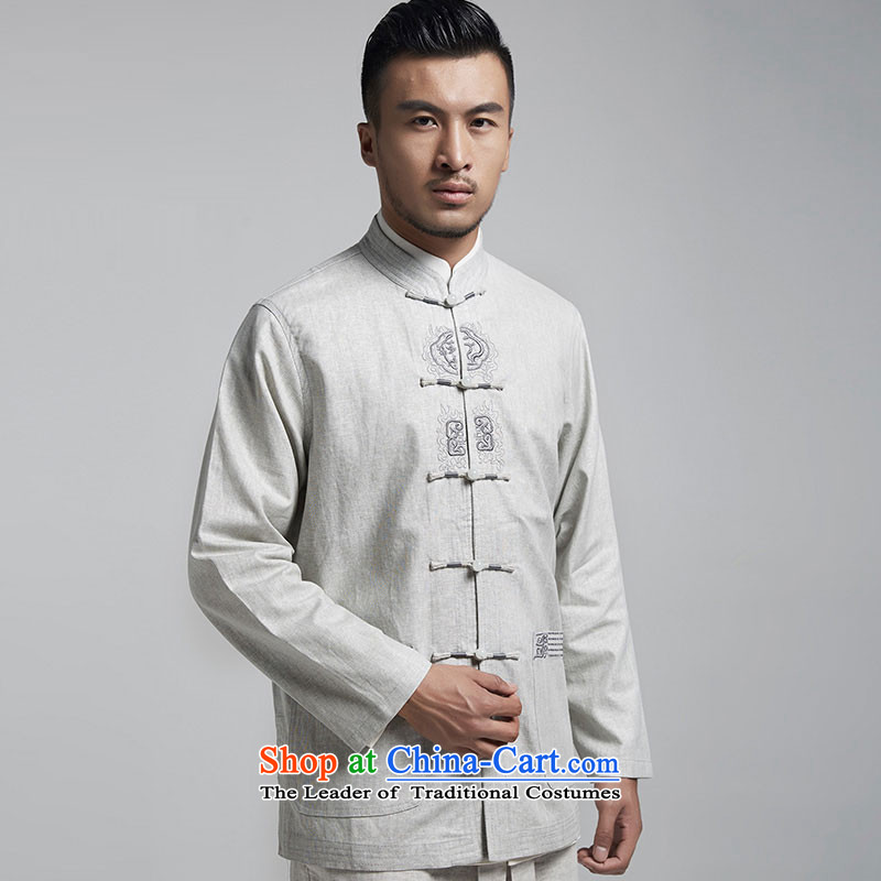 De-cousin, linen men Tang jackets in Tang Dynasty Older long-sleeved China wind spring and autumn 2015 men's light gray XL, Tak Fudo shopping on the Internet has been pressed.