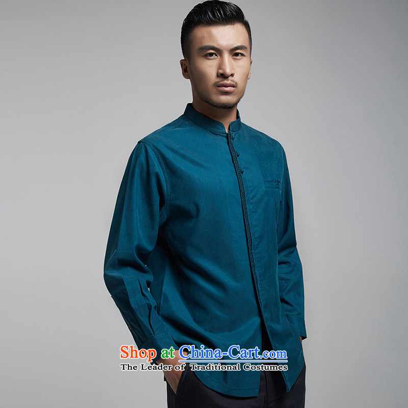 Fudo Kwan Tak World 2015 Import Tencel Tang dynasty and long-sleeved shirt, forming the basis for autumn and winter Youth Chinese shirt China wind men Chinese clothing blue 44, Tak Fudo shopping on the Internet has been pressed.