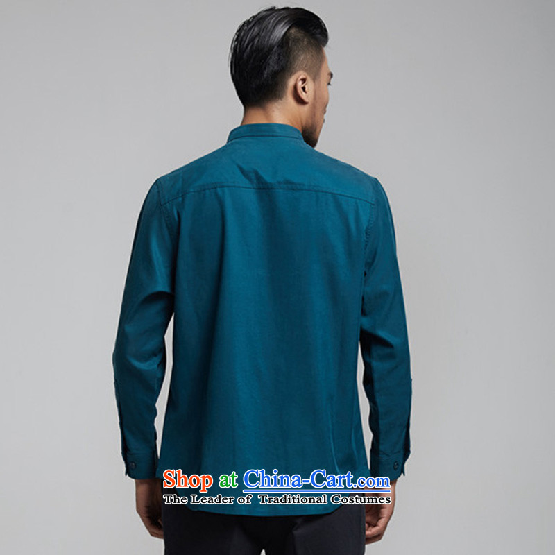 Fudo Kwan Tak World 2015 Import Tencel Tang dynasty and long-sleeved shirt, forming the basis for autumn and winter Youth Chinese shirt China wind men Chinese clothing blue 44, Tak Fudo shopping on the Internet has been pressed.
