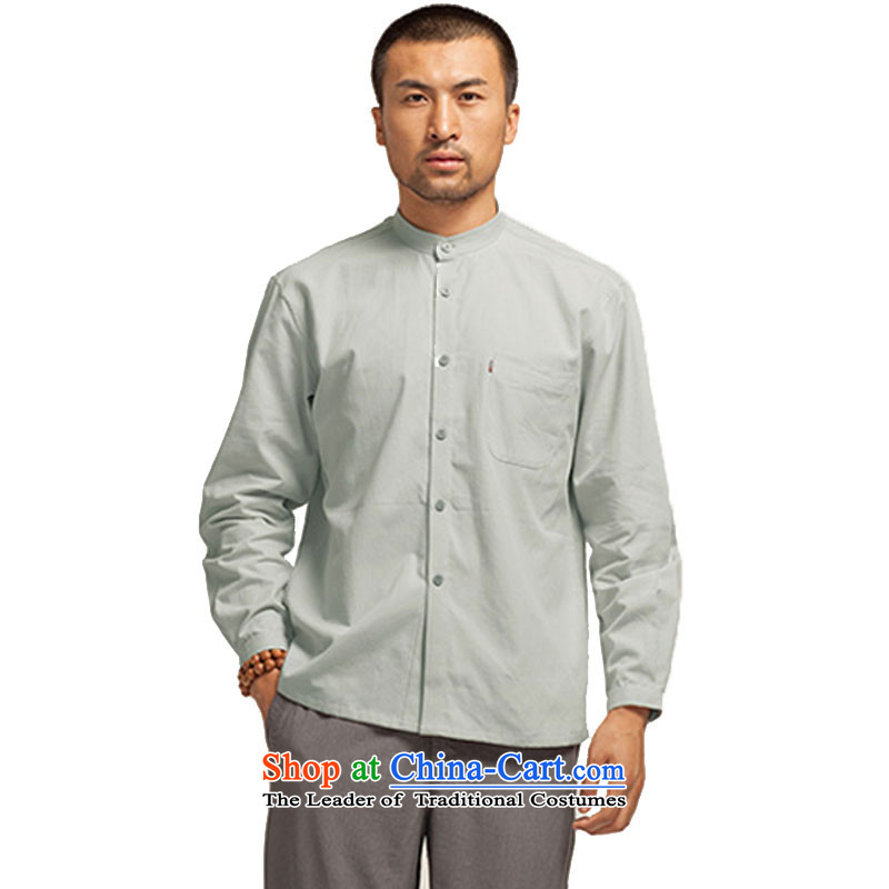 Fudo also adopted de pure cotton blacklead men's shirts, Tang Dynasty Chinese spring and autumn 2015, forming the Netherlands China Wind Light Gray XXL, Sau San collar de fudo shopping on the Internet has been pressed.