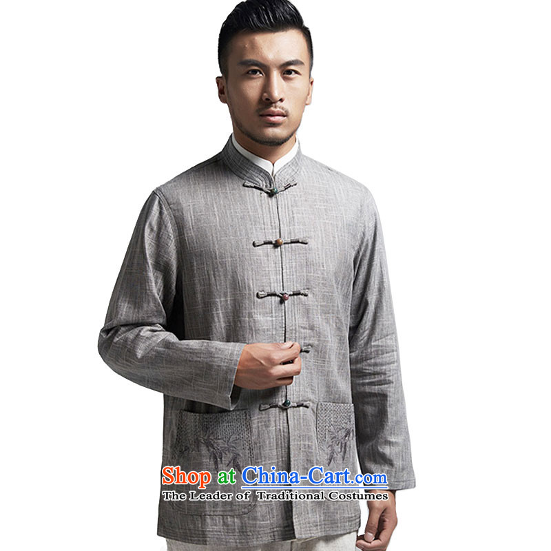 Fudo cheng bamboo linen, the elderly in the Tang dynasty China wind up male shirt clip embroidery 2015 autumn and winter coats of light gray XXXL, leisure de fudo shopping on the Internet has been pressed.