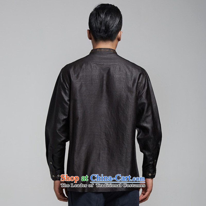 Fudo Nga Road, silk Tang dynasty men's shirts, cloud of incense long sleeves stereo embroidery China wind men in spring and autumn 2015 Black 46/L, de fudo shopping on the Internet has been pressed.