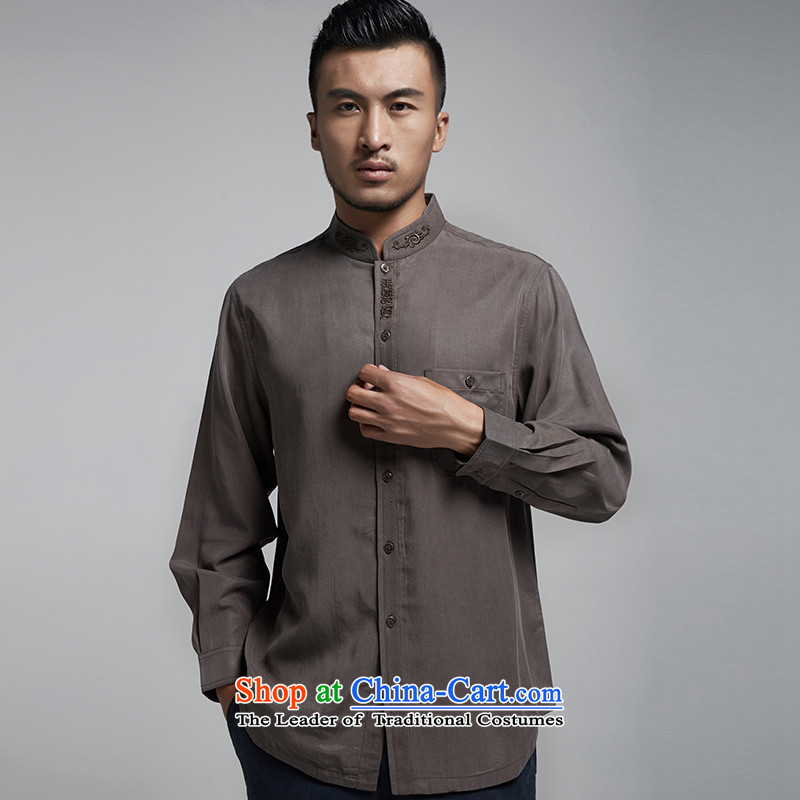 Fudo Ho-woo, TENCEL stylish long-sleeved shirt is cardigan improved embroidery men Tang Blouses China wind load spring and autumn 2015 men's brown 48/XL, de fudo shopping on the Internet has been pressed.