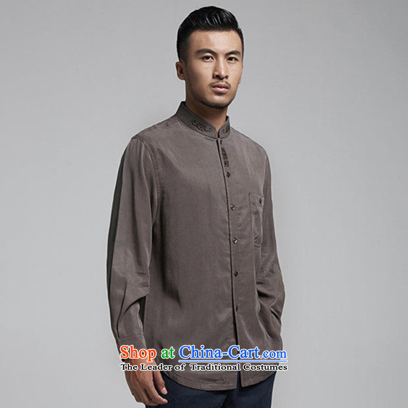 Fudo Ho-woo, TENCEL stylish long-sleeved shirt is cardigan improved embroidery men Tang Blouses China wind load spring and autumn 2015 men's brown 48/XL, de fudo shopping on the Internet has been pressed.