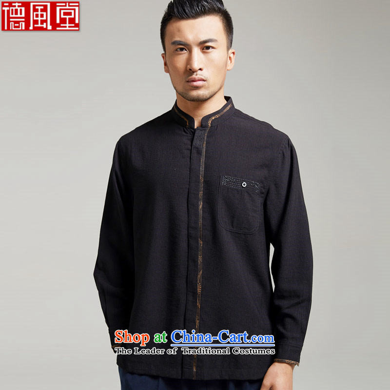 De Fudo Ligao Qi Junyan ink in older men Tang dynasty long-sleeved cotton linen Tang Dynasty Chinese New Year 2015 improved Han-China wind black XXL, de fudo shopping on the Internet has been pressed.