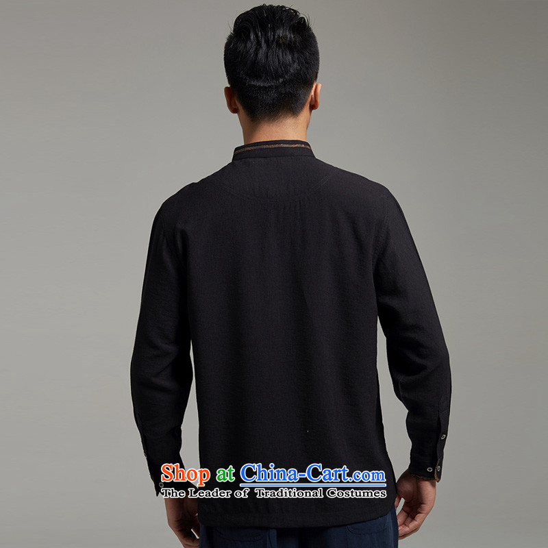 De Fudo Ligao Qi Junyan ink in older men Tang dynasty long-sleeved cotton linen Tang Dynasty Chinese New Year 2015 improved Han-China wind black XXL, de fudo shopping on the Internet has been pressed.