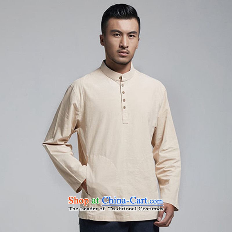 The Wind tangqiu envelope of the 2015 cotton muslin long-sleeved shirt men Tang Dynasty Chinese collar pullovers with side pockets China wind yellow 44/M, de fudo shopping on the Internet has been pressed.