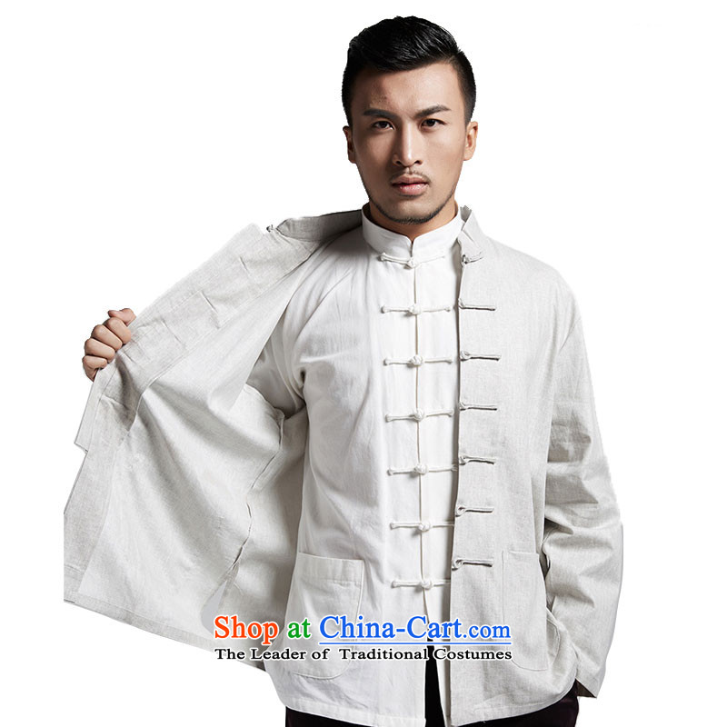 Fudo so diligently de ma Tang dynasty men wear long-sleeve shirts in spring and autumn shirt China wind men light gray , L'Fudo shopping on the Internet has been pressed.
