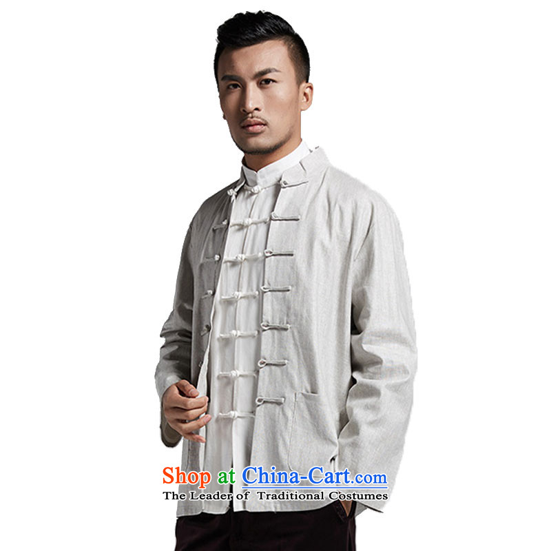 Fudo so diligently de ma Tang dynasty men wear long-sleeve shirts in spring and autumn shirt China wind men light gray , L'Fudo shopping on the Internet has been pressed.