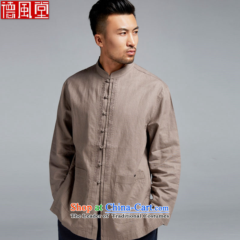Fudo Kim cold de 2015 cotton linen breathable long-sleeved shirt collar Chinese Tang blouses in older men China wind brown XXL, de fudo shopping on the Internet has been pressed.