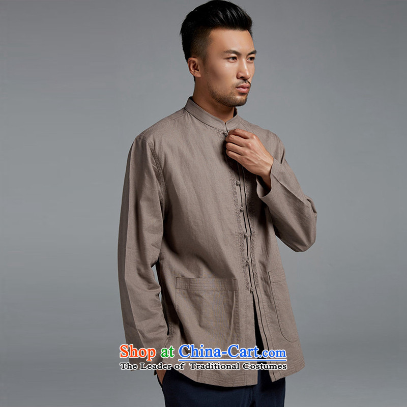 Fudo Kim cold de 2015 cotton linen breathable long-sleeved shirt collar Chinese Tang blouses in older men China wind brown XXL, de fudo shopping on the Internet has been pressed.