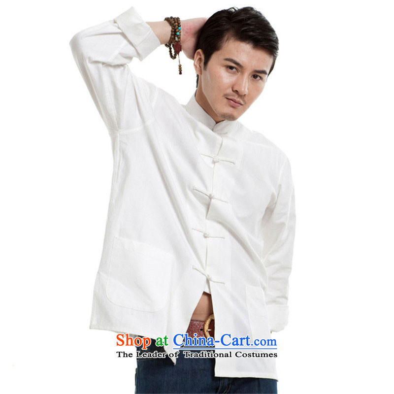 De Fudo Masakazu 2015 Cotton muslin men forming the Tang Dynasty Chinese long-sleeved shirt shirt China wind men white XXXL, de fudo shopping on the Internet has been pressed.