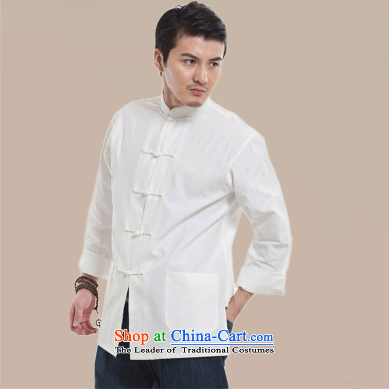 De Fudo Masakazu 2015 Cotton muslin men forming the Tang Dynasty Chinese long-sleeved shirt shirt China wind men white XXXL, de fudo shopping on the Internet has been pressed.